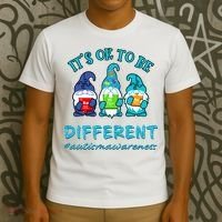 It's Ok To Be Different Autism Awareness Gnomes T-Shirt thumb 3