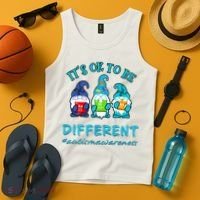 It's Ok To Be Different Autism Awareness Gnomes Tank Top thumb 4