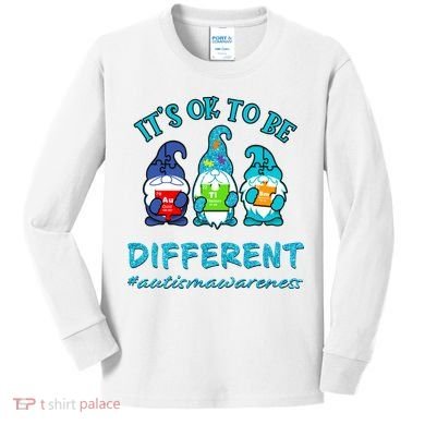 It's Ok To Be Different Autism Awareness Gnomes Kids Long Sleeve Shirt