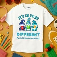 It's Ok To Be Different Autism Awareness Gnomes Kids T-Shirt thumb 3