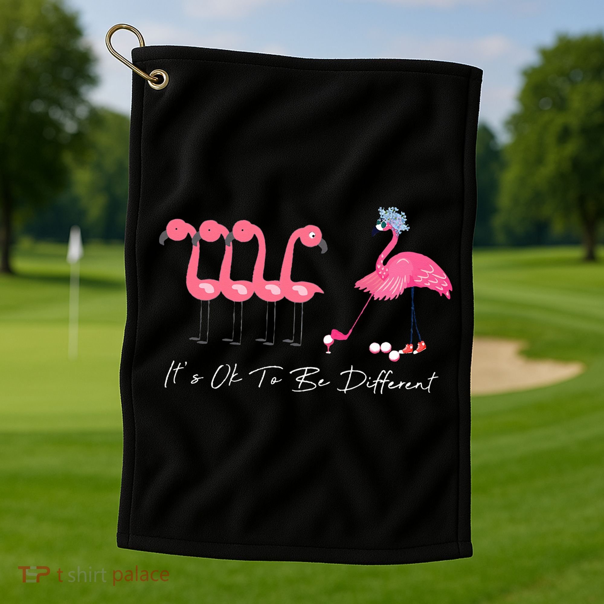 It's Ok To Be Different Funny Flamingo Golf Lover Golf Towel