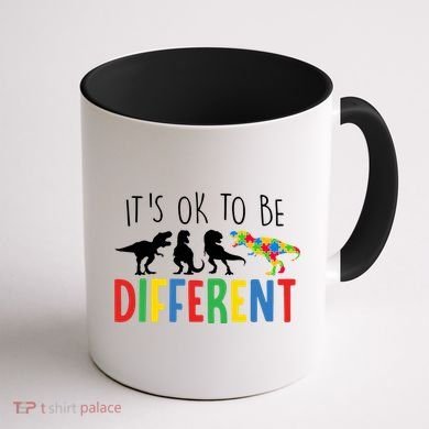 Its Ok To Be Different Autism Awareness Dinosaurs Coffee Mug back