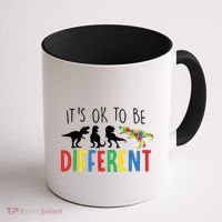 Its Ok To Be Different Autism Awareness Dinosaurs Coffee Mug thumb 1