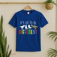 Its Ok To Be Different Autism Awareness Dinosaurs T-Shirt thumb 2