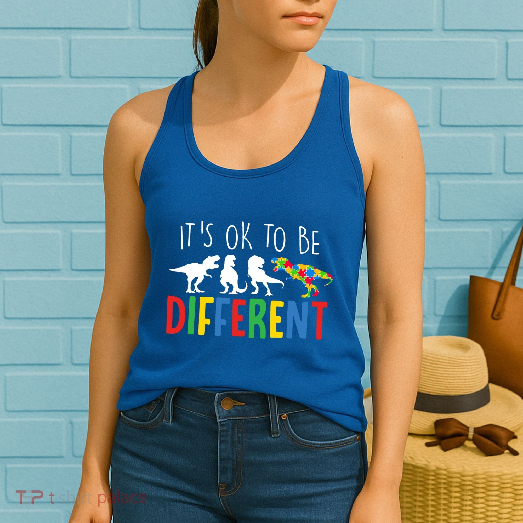 Its Ok To Be Different Autism Awareness Dinosaurs Women's Tank Top