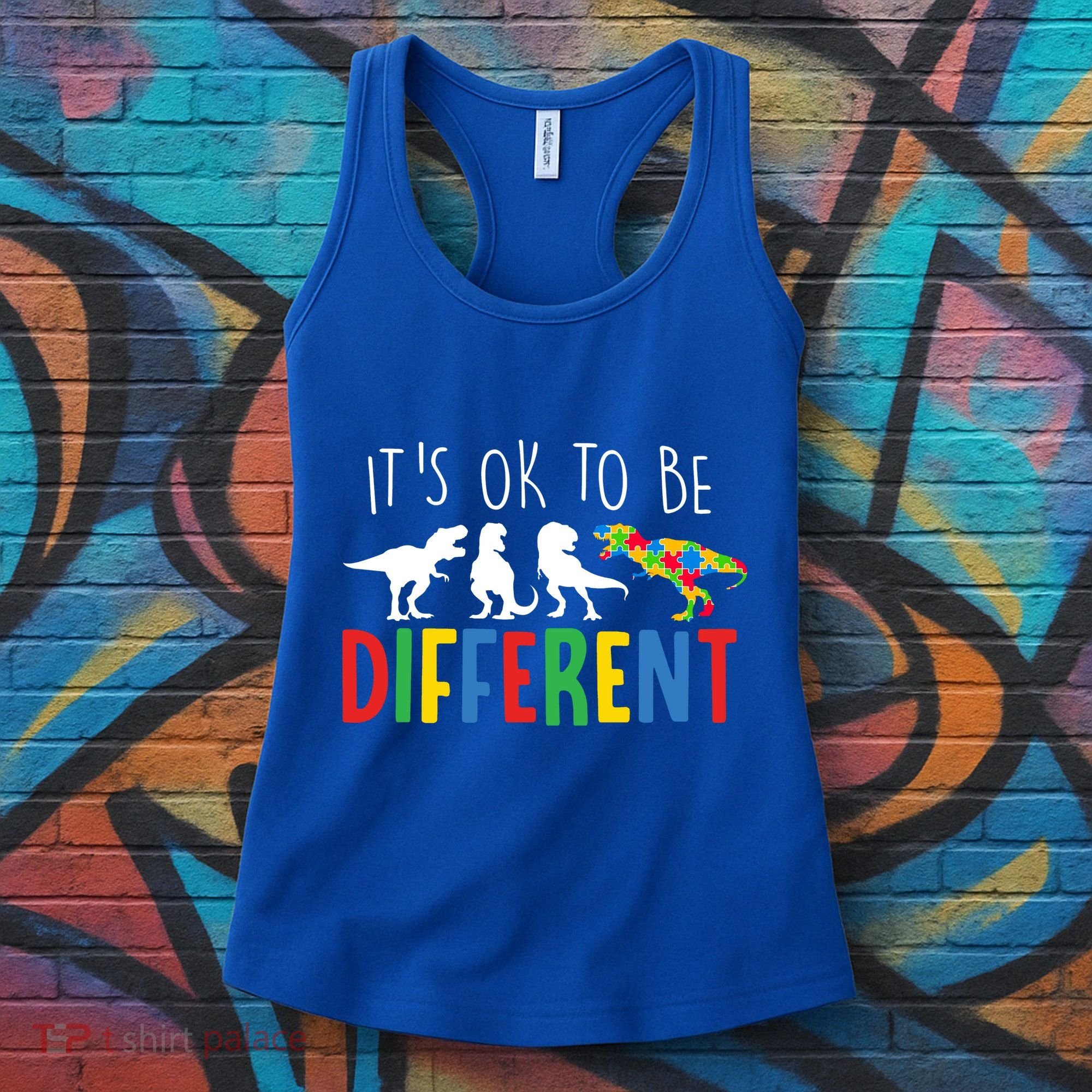 Its Ok To Be Different Autism Awareness Dinosaurs Women's Tank Top