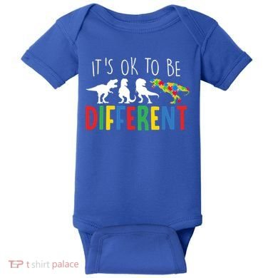 Its Ok To Be Different Autism Awareness Dinosaurs Baby Bodysuit