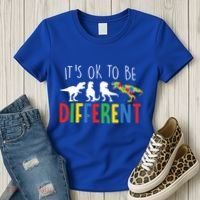Its Ok To Be Different Autism Awareness Dinosaurs Women's T-Shirt thumb 3