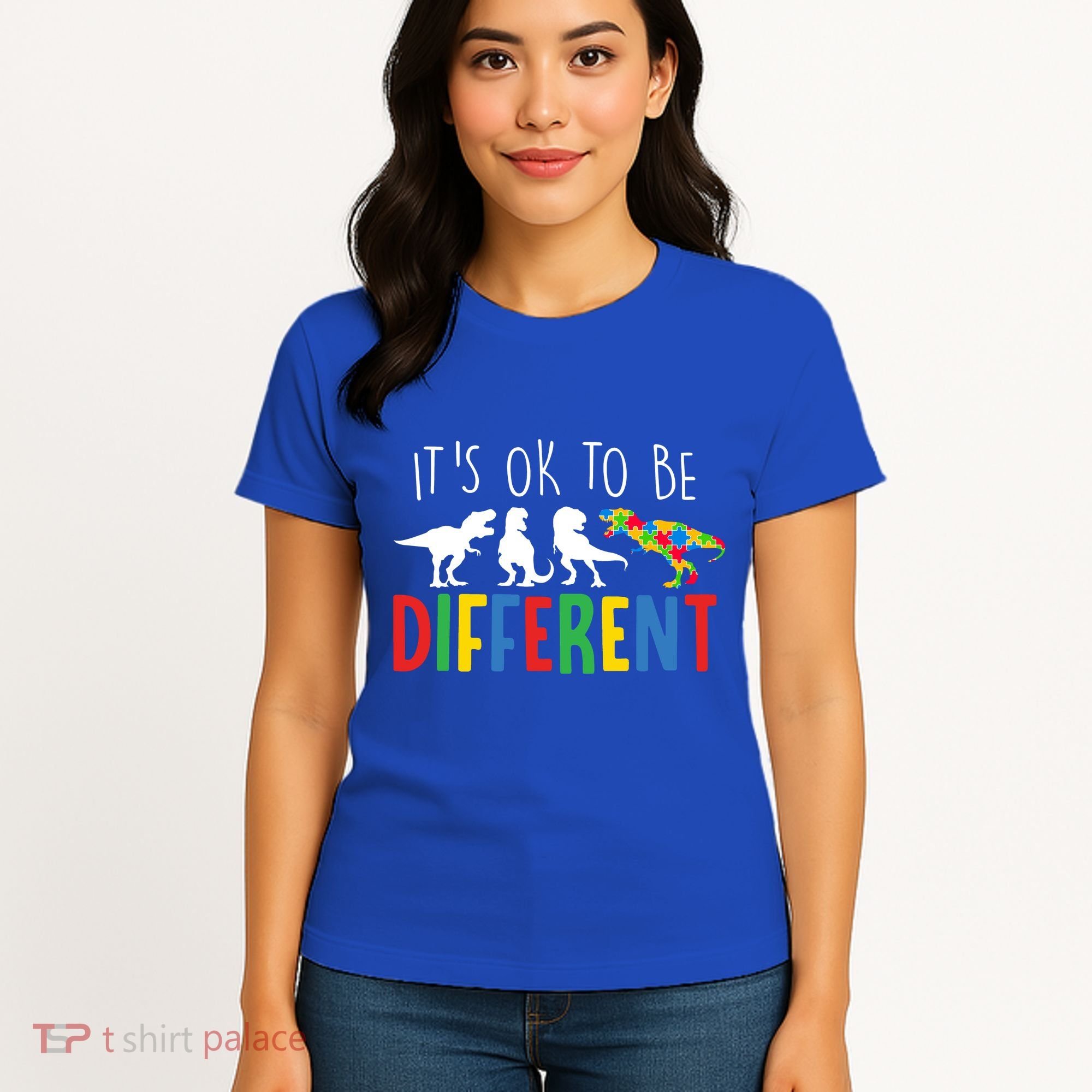 Its Ok To Be Different Autism Awareness Dinosaurs Women's T-Shirt