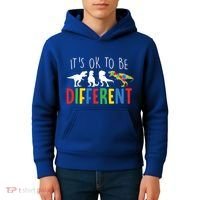 Its Ok To Be Different Autism Awareness Dinosaurs Kids Hoodie thumb 4
