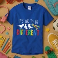 Its Ok To Be Different Autism Awareness Dinosaurs Kids T-Shirt thumb 3