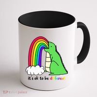 It's Ok To Be Different Autism Awareness Dinosaur Coffee Mug thumb 1