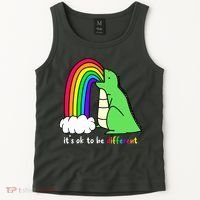 It's Ok To Be Different Autism Awareness Dinosaur Tank Top thumb 2