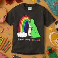 It's Ok To Be Different Autism Awareness Dinosaur Kids T-Shirt thumb 3