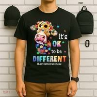 It's Ok To Be Different Heifer Cow Autism Awareness T-Shirt thumb 6