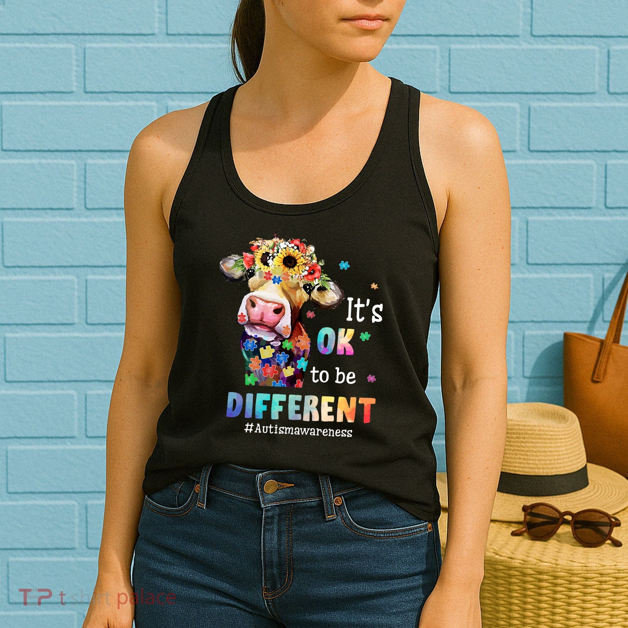 It's Ok To Be Different Heifer Cow Autism Awareness Women's Tank Top