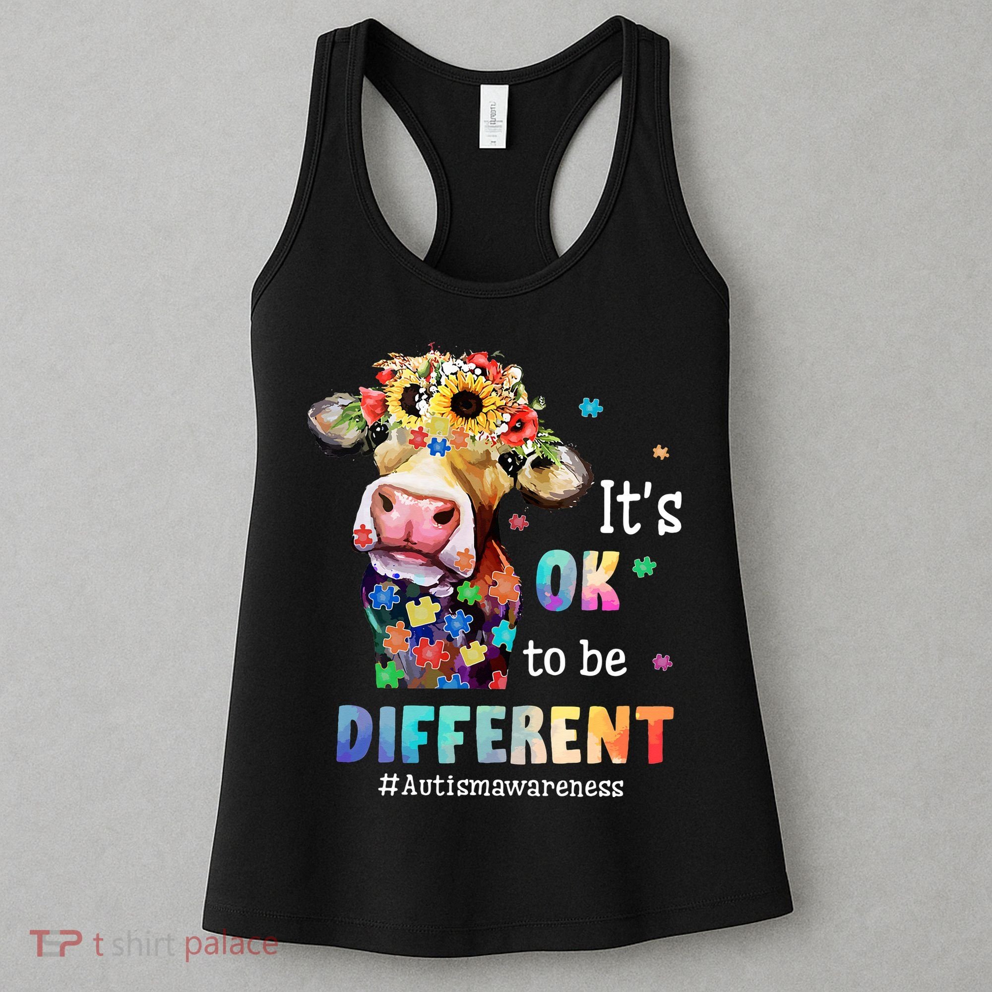 It's Ok To Be Different Heifer Cow Autism Awareness Women's Tank Top