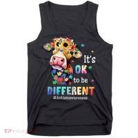 It's Ok To Be Different Heifer Cow Autism Awareness Tank Top thumb 0