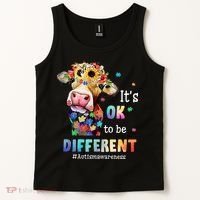 It's Ok To Be Different Heifer Cow Autism Awareness Tank Top thumb 2
