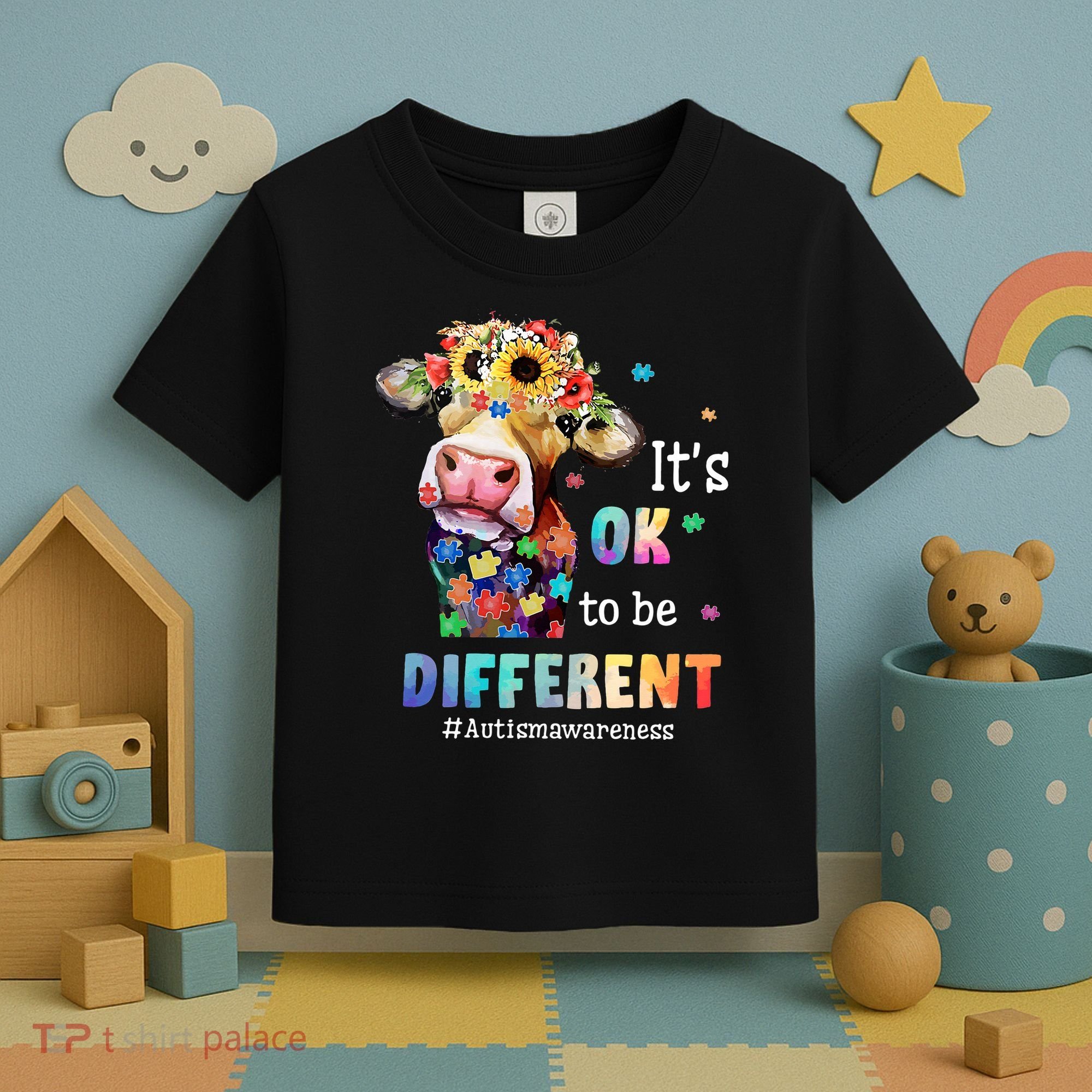 It's Ok To Be Different Heifer Cow Autism Awareness Toddler T-Shirt