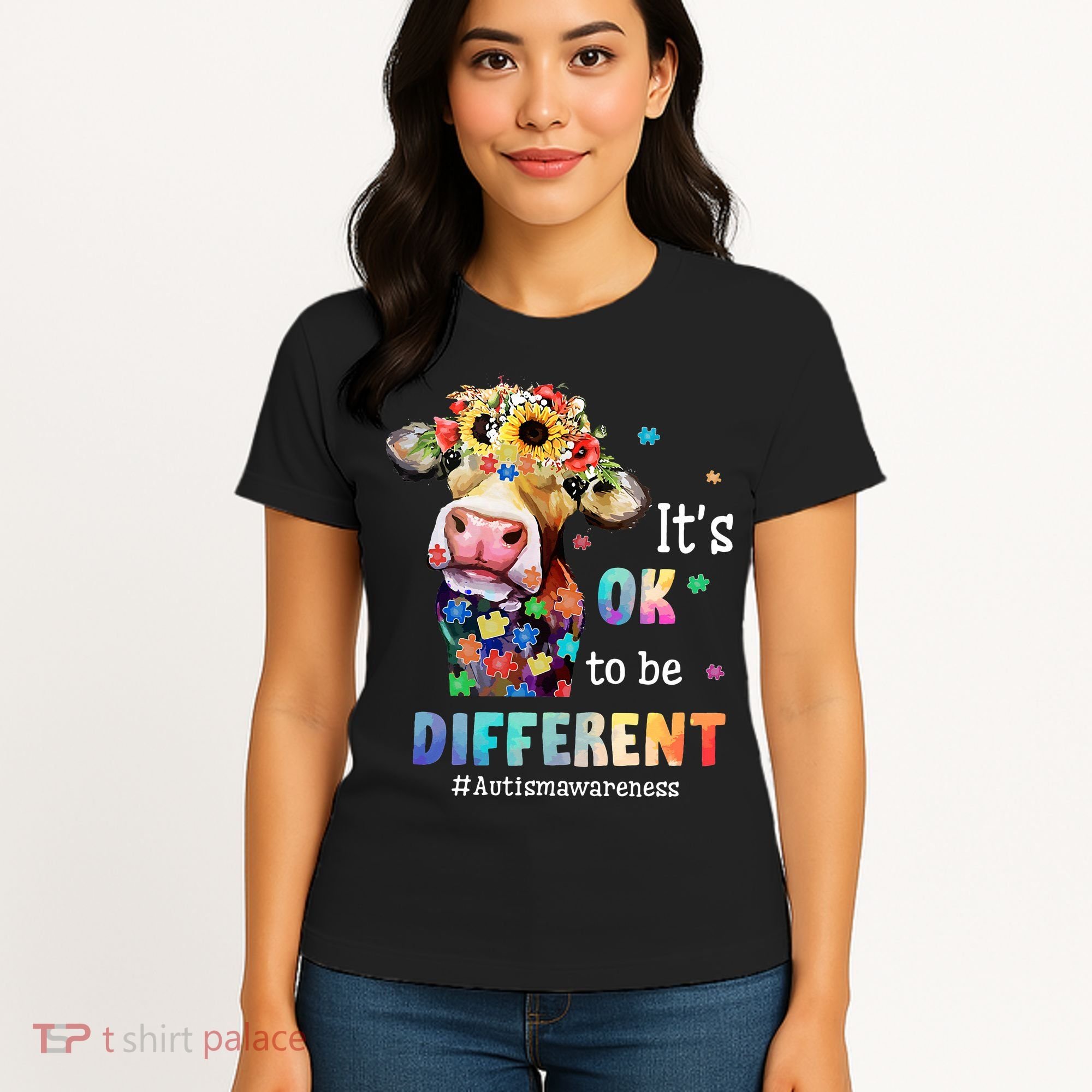 It's Ok To Be Different Heifer Cow Autism Awareness Women's T-Shirt