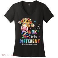 It's Ok To Be Different Heifer Cow Autism Awareness Women's V-Neck T-Shirt thumb 0