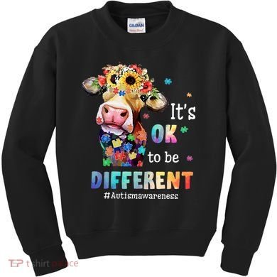 It's Ok To Be Different Heifer Cow Autism Awareness Kids Sweatshirt
