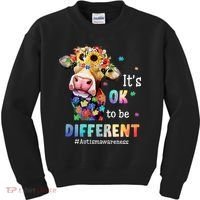 It's Ok To Be Different Heifer Cow Autism Awareness Kids Sweatshirt thumb 0