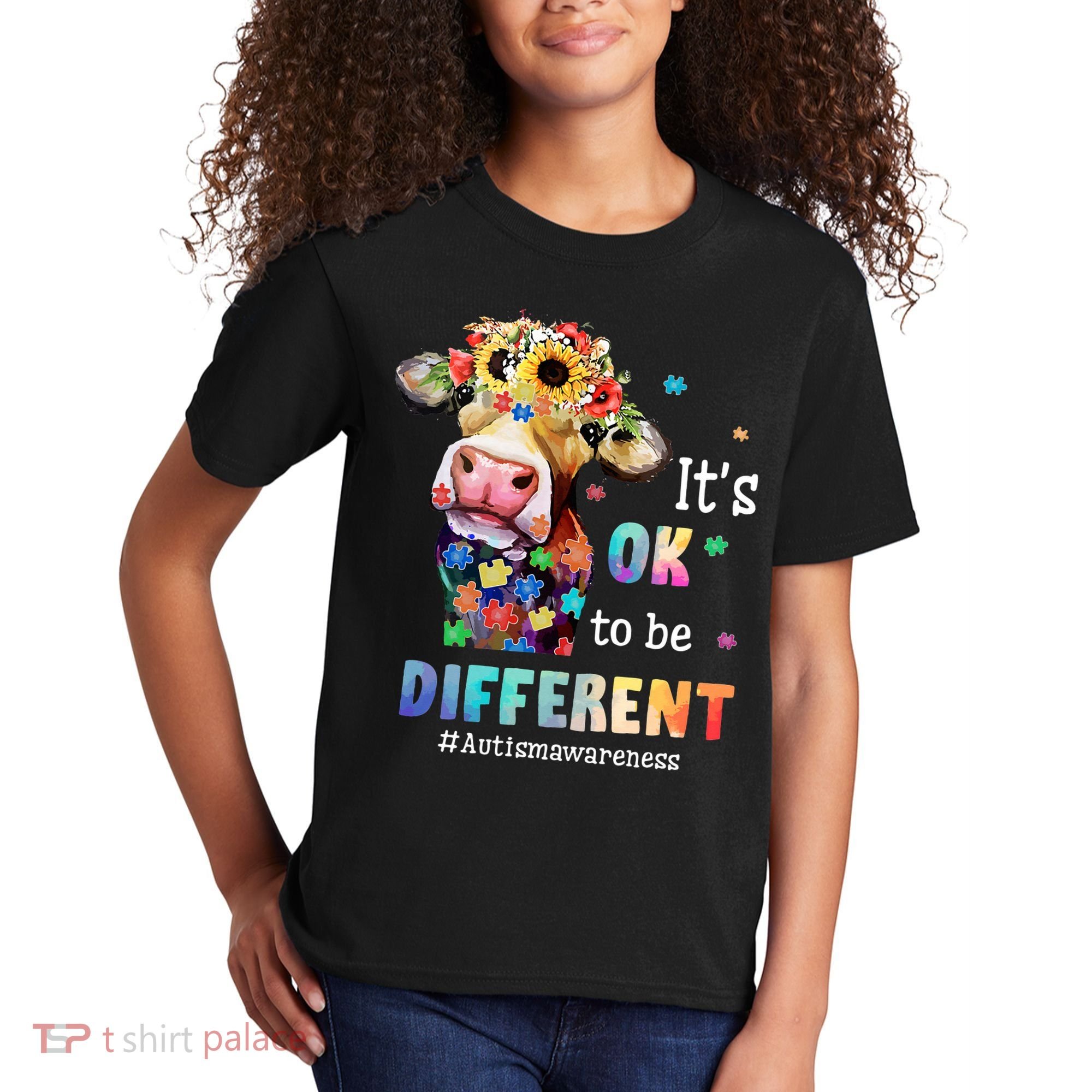 It's Ok To Be Different Heifer Cow Autism Awareness Kids T-Shirt