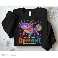 It's OK To Be Different Autism Awareness Axolotl Lovers Sweatshirt thumb 2