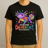 It's OK To Be Different Autism Awareness Axolotl Lovers T-Shirt thumb 3