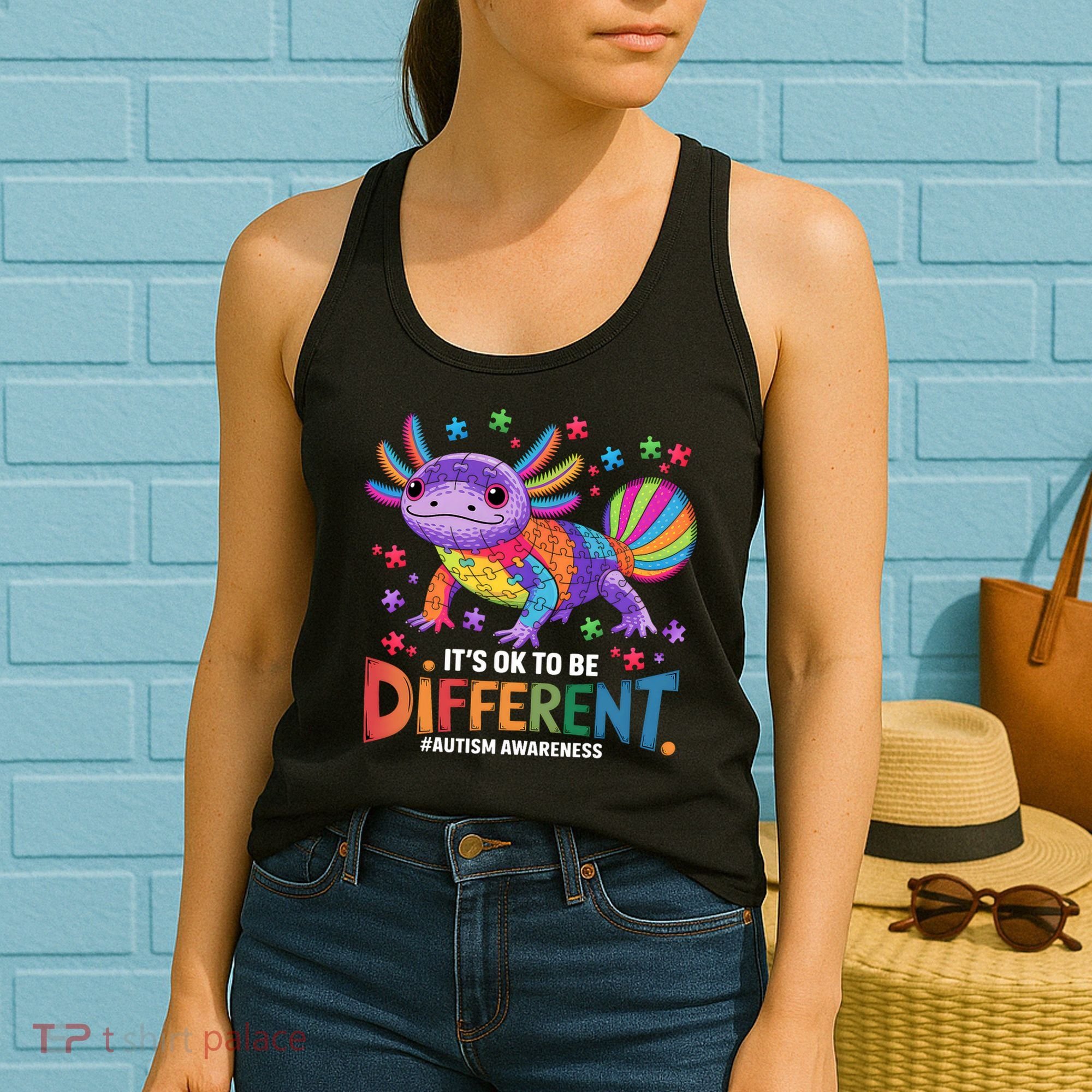 It's OK To Be Different Autism Awareness Axolotl Lovers Women's Tank Top