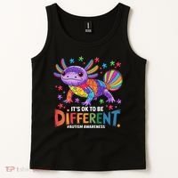 It's OK To Be Different Autism Awareness Axolotl Lovers Tank Top thumb 2