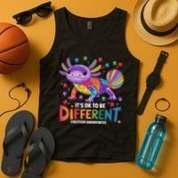 It's OK To Be Different Autism Awareness Axolotl Lovers Tank Top thumb 4