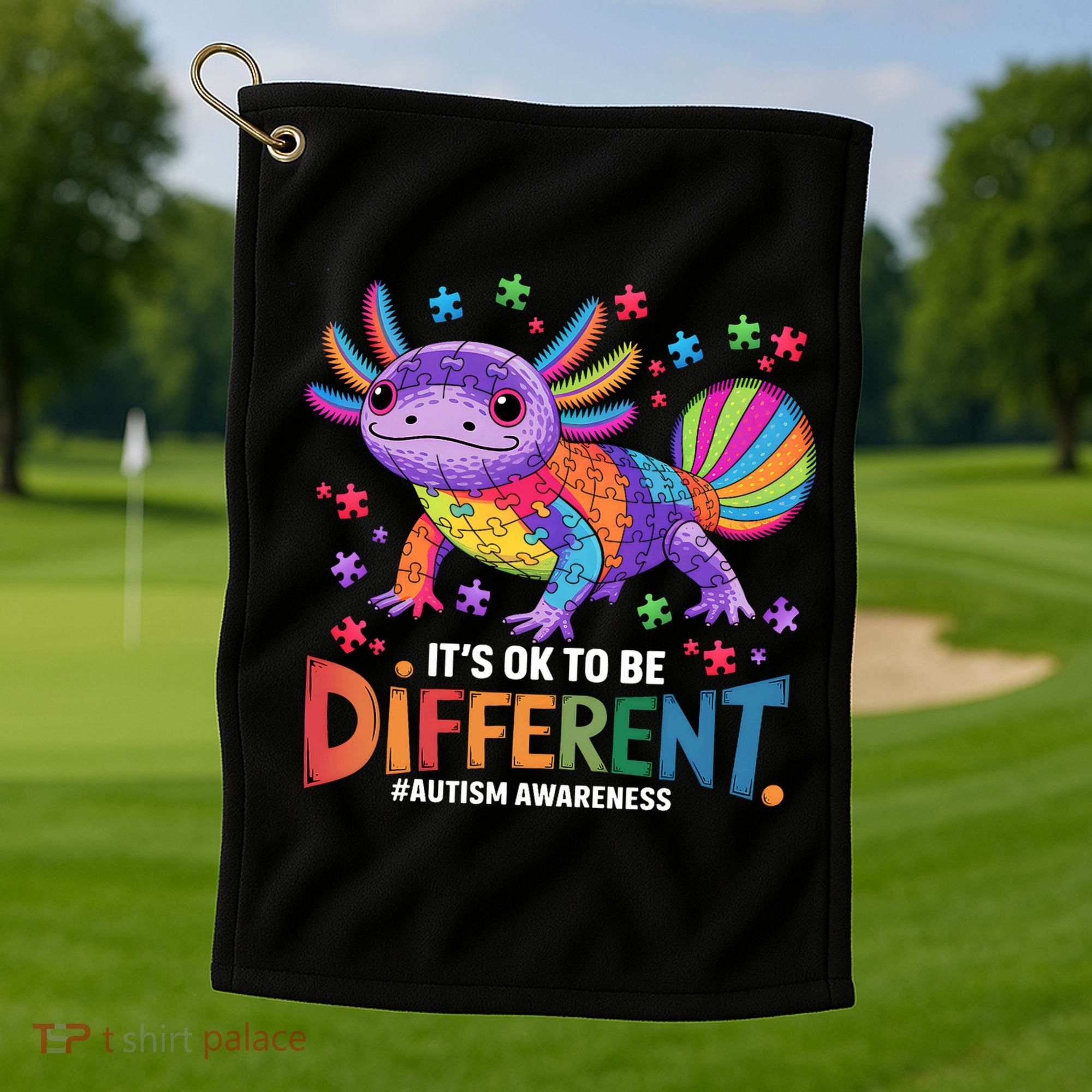 It's OK To Be Different Autism Awareness Axolotl Lovers Golf Towel