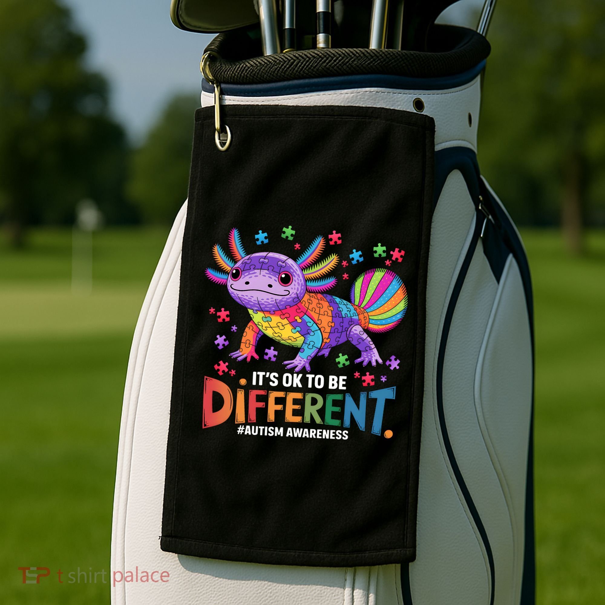 It's OK To Be Different Autism Awareness Axolotl Lovers Golf Towel