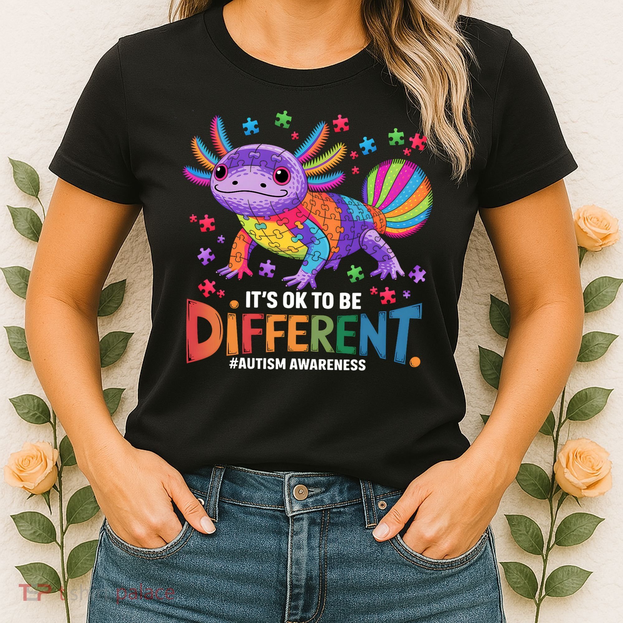 It's OK To Be Different Autism Awareness Axolotl Lovers Women's T-Shirt