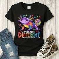 It's OK To Be Different Autism Awareness Axolotl Lovers Women's T-Shirt thumb 3