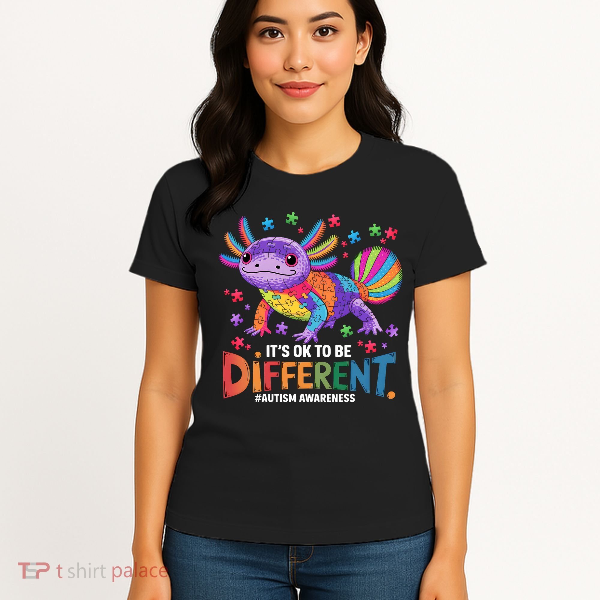 It's OK To Be Different Autism Awareness Axolotl Lovers Women's T-Shirt