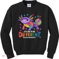 It's OK To Be Different Autism Awareness Axolotl Lovers Kids Sweatshirt thumb 0