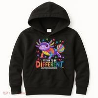 It's OK To Be Different Autism Awareness Axolotl Lovers Kids Hoodie thumb 0