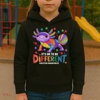 It's OK To Be Different Autism Awareness Axolotl Lovers Kids Hoodie thumb 3