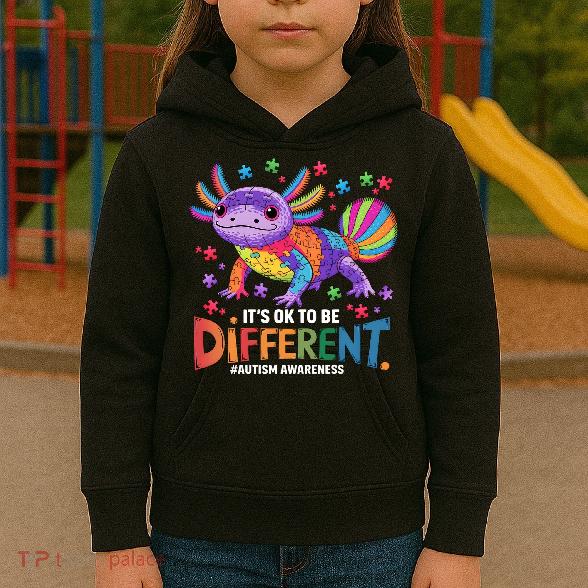 It's OK To Be Different Autism Awareness Axolotl Lovers Kids Hoodie