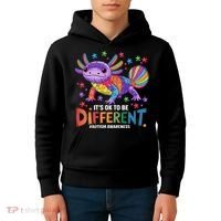 It's OK To Be Different Autism Awareness Axolotl Lovers Kids Hoodie thumb 4