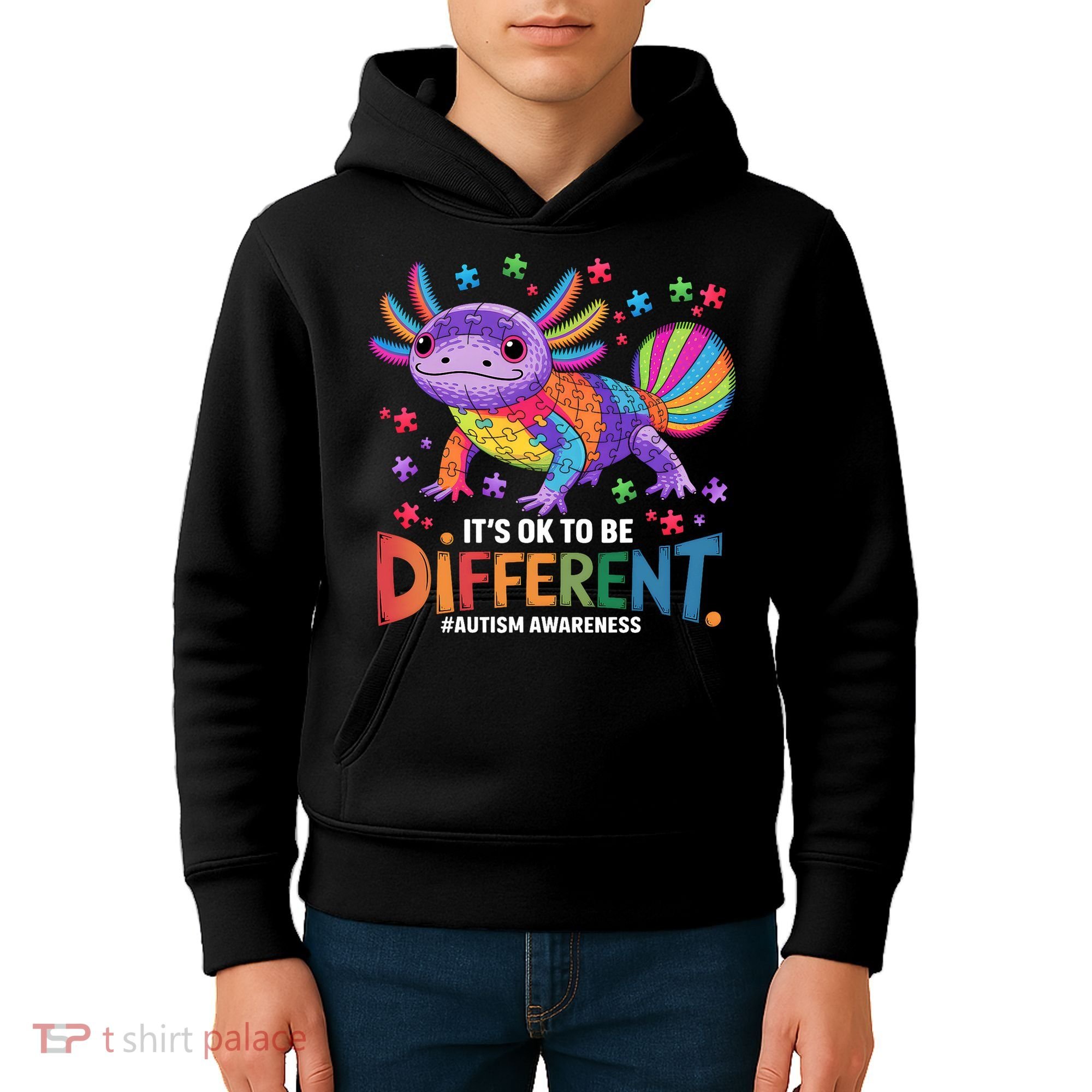 It's OK To Be Different Autism Awareness Axolotl Lovers Kids Hoodie