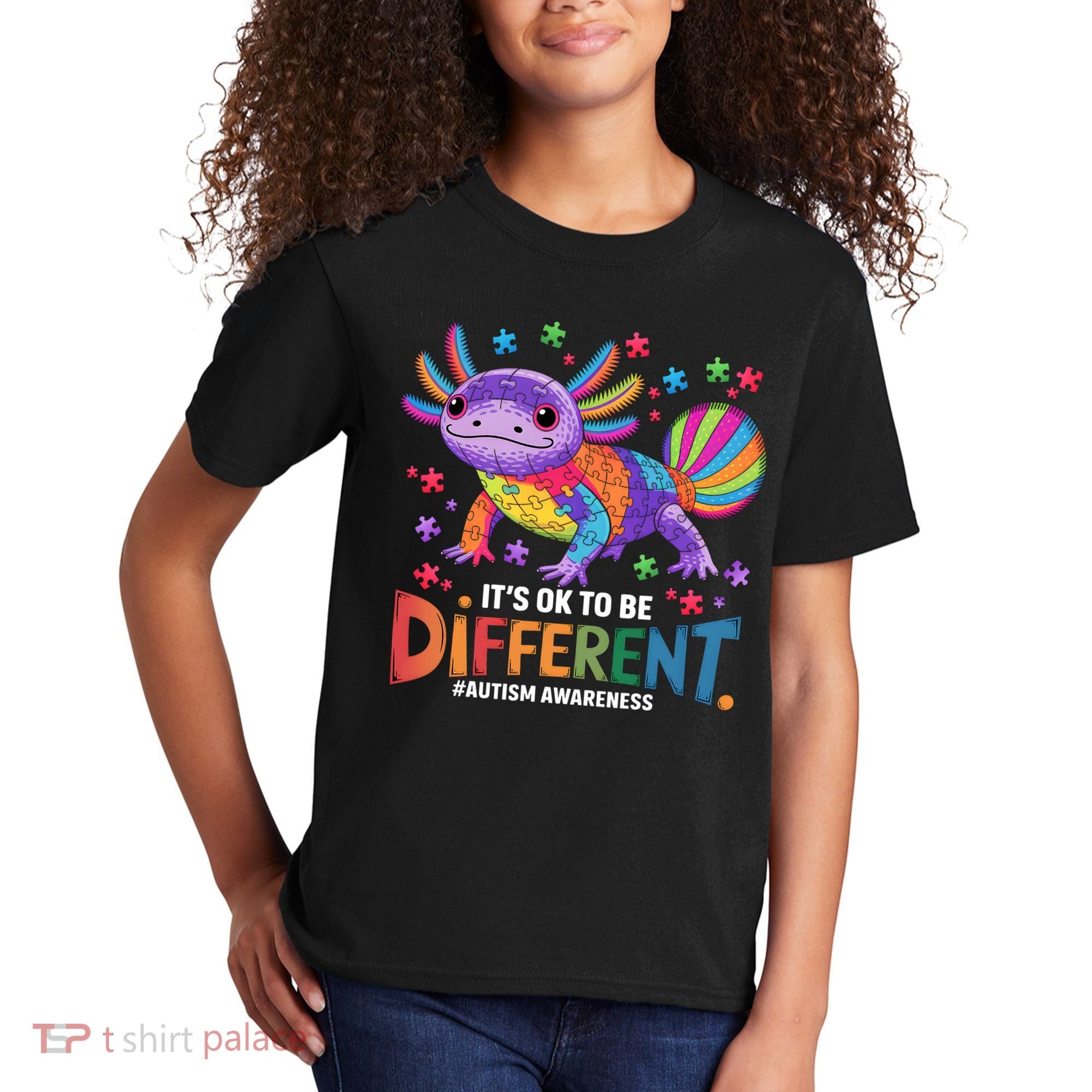It's OK To Be Different Autism Awareness Axolotl Lovers Kids T-Shirt