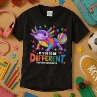 It's OK To Be Different Autism Awareness Axolotl Lovers Kids T-Shirt thumb 3