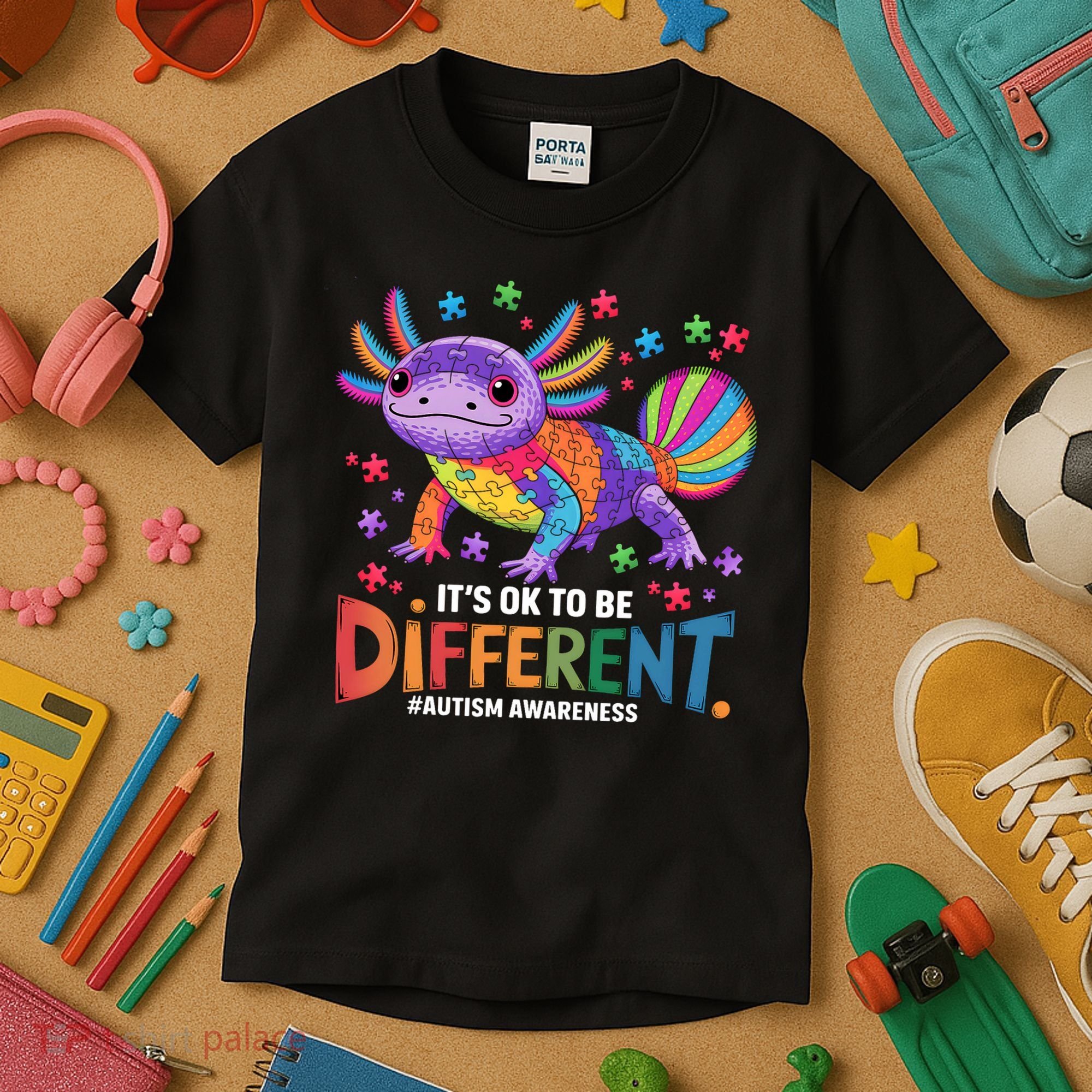 It's OK To Be Different Autism Awareness Axolotl Lovers Kids T-Shirt