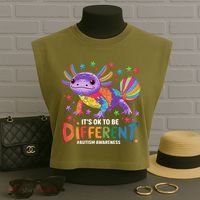 It's OK To Be Different Autism Awareness Axolotl Lovers Garment-Dyed Women's Muscle Tee thumb 3