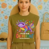 It's OK To Be Different Autism Awareness Axolotl Lovers Garment-Dyed Women's Muscle Tee thumb 4